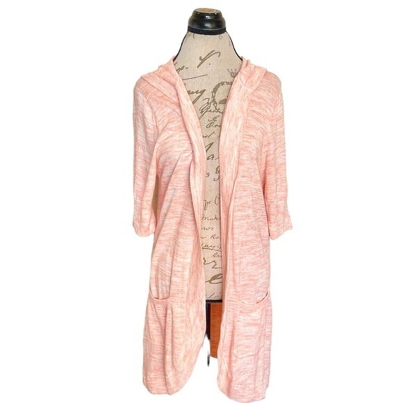 Isaac mizrahi Live Sz Large Cardigan Hoodie Orange Long Duster Sweater Space Dye - Picture 1 of 12